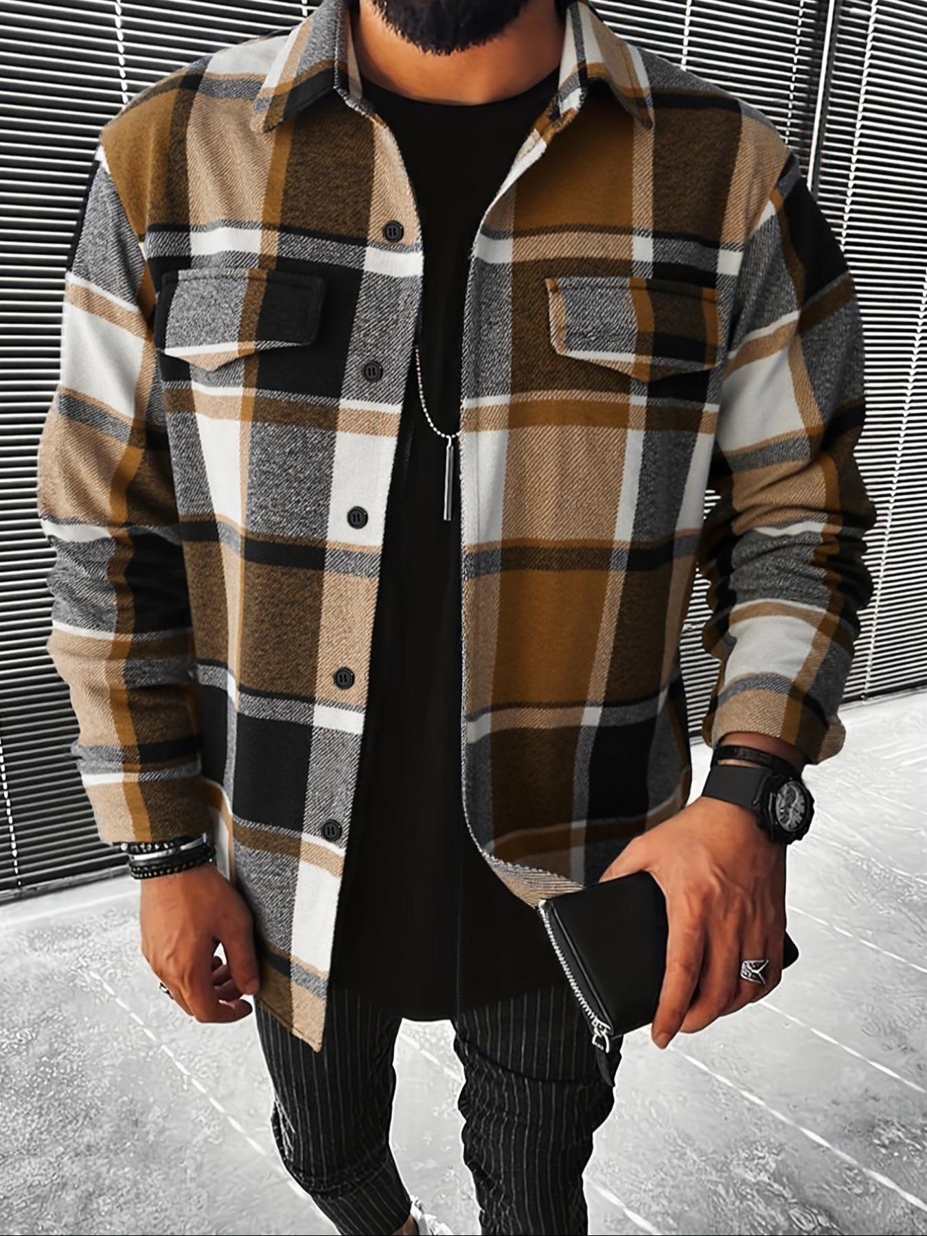Retro Plaid Shirt Men Casual E - Flannel Shirt Lined 评论和价格