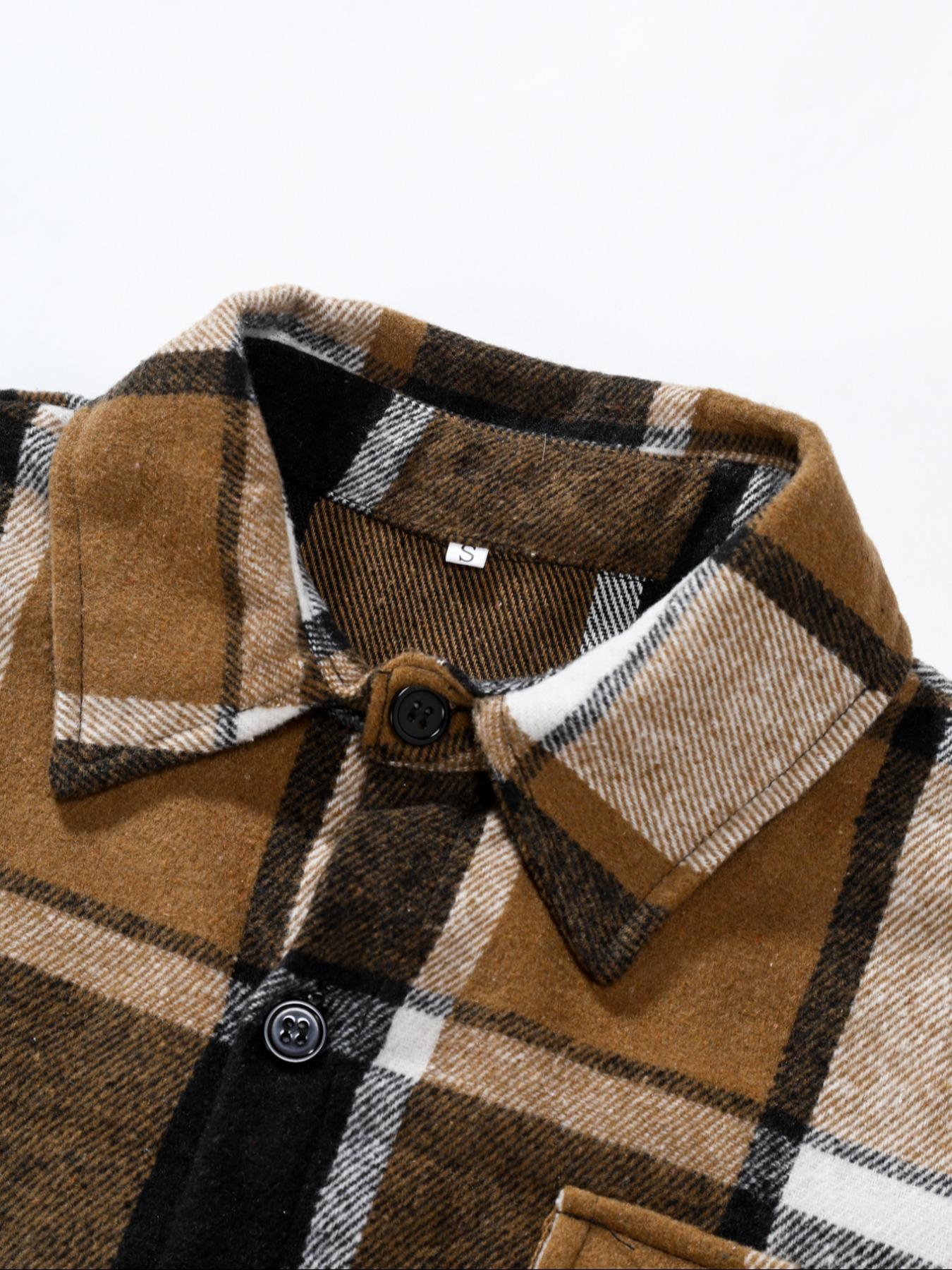 Retro Plaid Shirt Men Casual E - Flannel Shirt Lined 评论和价格