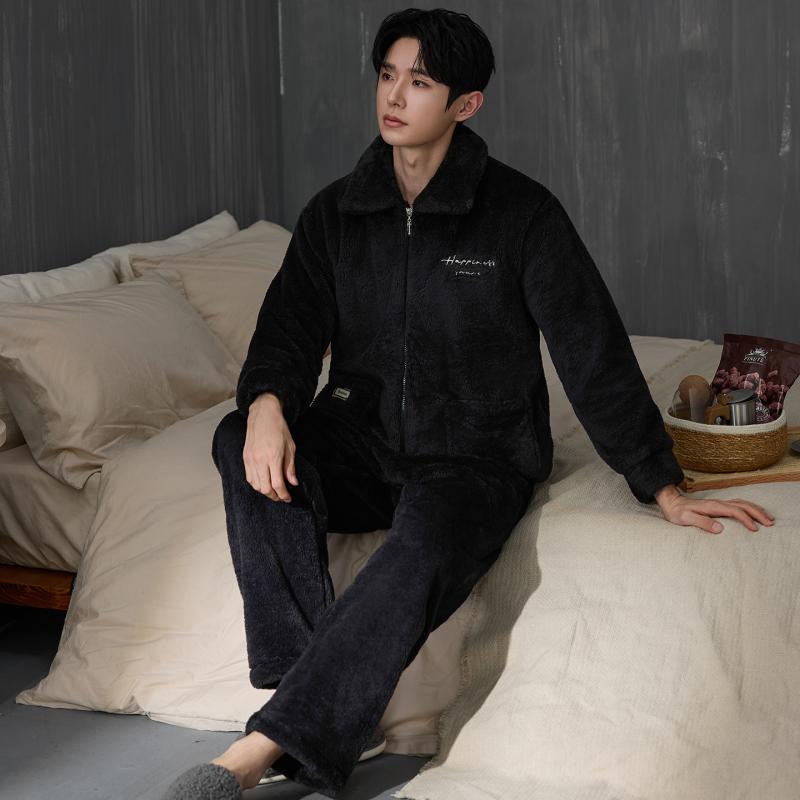 Thicken Men Pajamas Set Winter - Flannel Shirt Lined 评论和价格