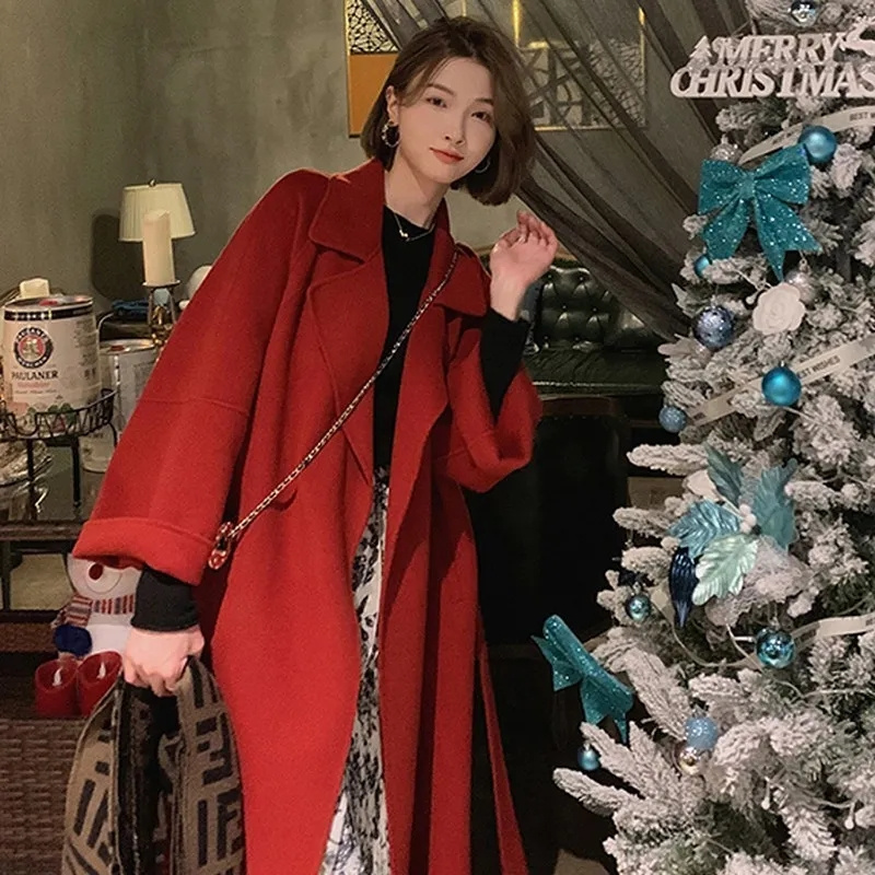 Double-sided Cashmere Big Coll - Wool Coat Peacoat 评论和价格