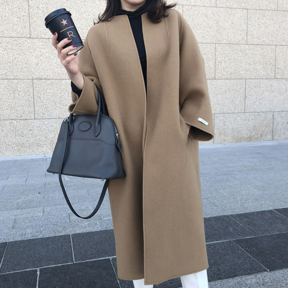 Women Cardigan Blends Round Ne - Wool Coat Peacoat 评论和价格